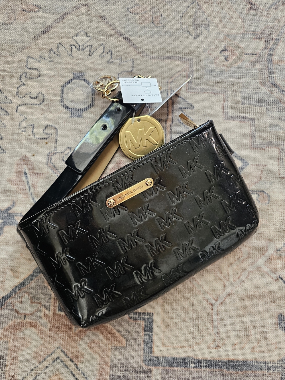 Michael Kors Black MK Logo Patent Belt Bag
